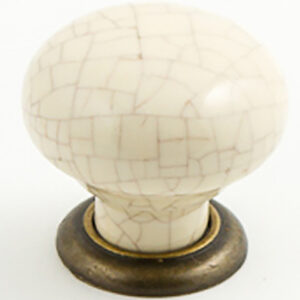 Castella Heritage Estate Cream Crackle Porcelain With Antique Brass Base 35mm Round Knob 62 035 17
