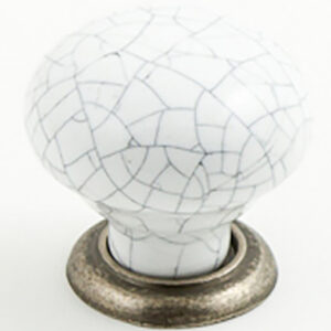 Castella Heritage Estate White Crackle Porcelain With Pewter Base 35mm Round Knob 62 035 16