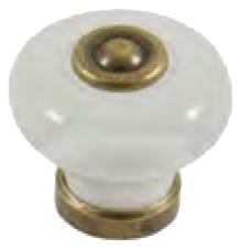 Dorset Rivoli Collection White Porcelain 31mm Knob with Antique Brass Base and Spindle