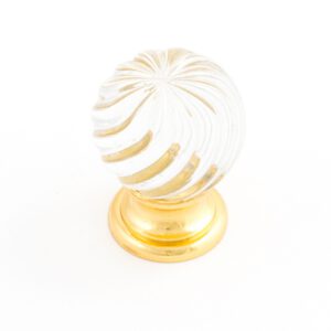Castella Heritage Sovereign Twirl Transparent Crystal with Bright Gold Base 30mm Round Knob