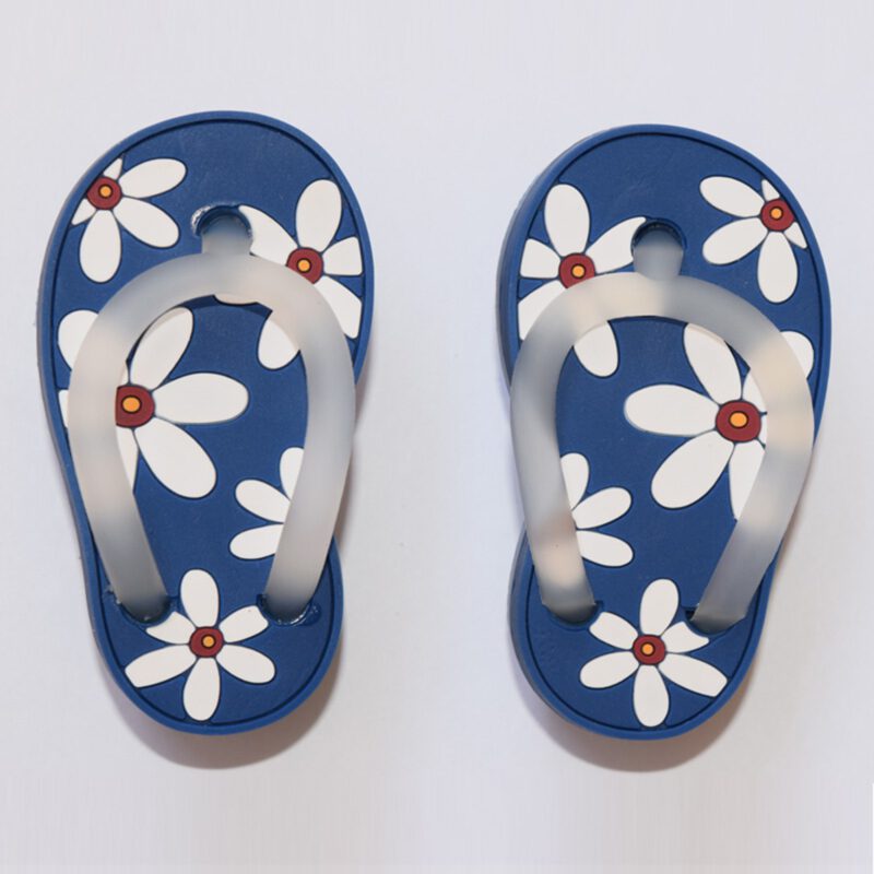 5166 Blue With White Daisy Flower Soft Plastic 68mm Right Foot Thong Knob
