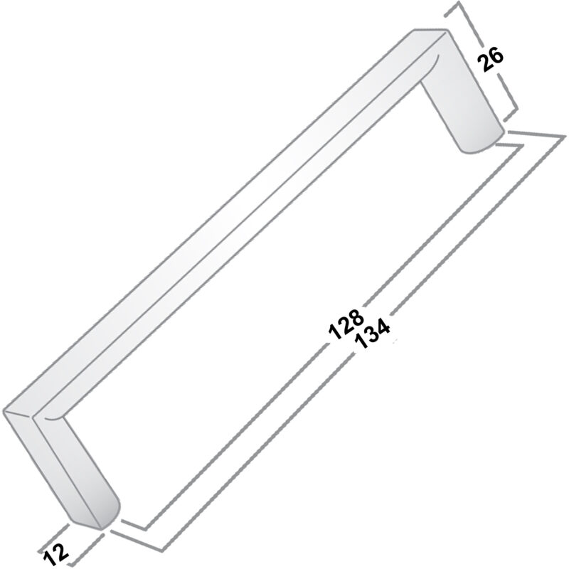 Castella Linear Planar 12mm Polished Gold 128mm Rounded Flat D Pull Handle 032 128 08 Diagram